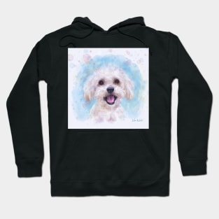 Watercolor Portrait of a Maltese Dog in Light Blue Background Hoodie
